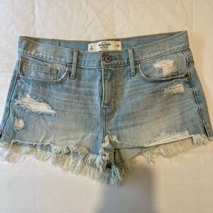 Abercrombie & Fitch Light Wash Distressed Denim Cutoff Shorts